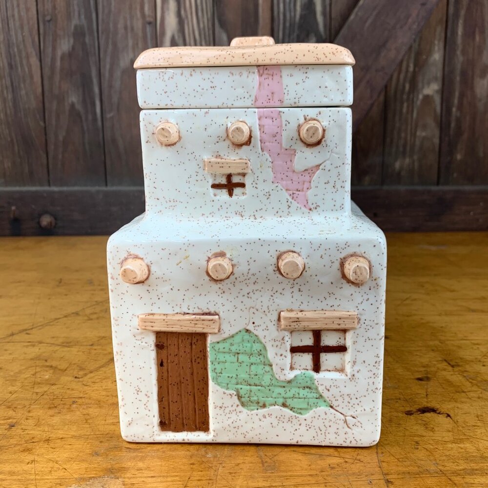 Vintage Sunshine Adobe Pueblo Ceramic Canister Cookie Jar American Southwest